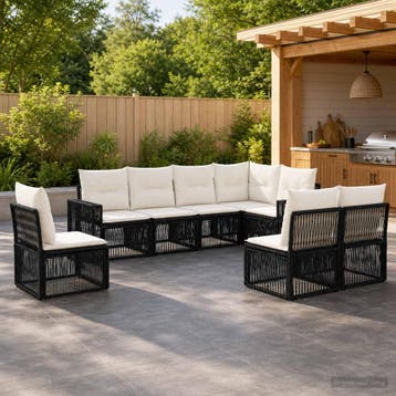 vidaXL Tuinbankenset 8 st Zwart en Cream Wit poly rattan, Tuin en Terras, Verzenden, Nieuw, 8 zitplaatsen