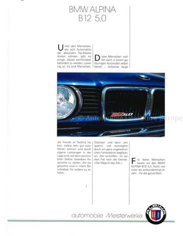 1989 BMW ALPINA B12 5.0 BROCHURE DUITS, Nieuw, Author