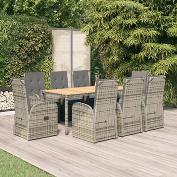 vidaXL 9-delige Tuinset met kussens poly rattan grijs, Tuin en Terras, Verzenden, Nieuw, 8 zitplaatsen, Tuinset