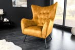 Fauteuil AMSTERDAM, fluweel, mosterdgeel, zwarte metalen, Ophalen of Verzenden, Nieuw