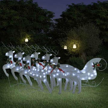 vidaXL Buitenkerstversiering rendieren en slee 140 LEDs wit, Diversen, Kerst, Verzenden, Nieuw