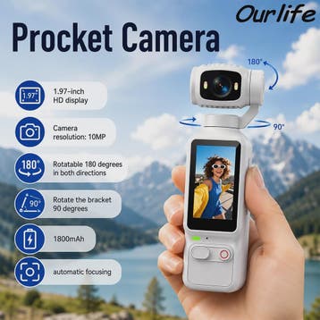 Ourlife Draagbare Pocket Action Camera - 4K HD, 180° Roteerb, Verzenden, Nieuw
