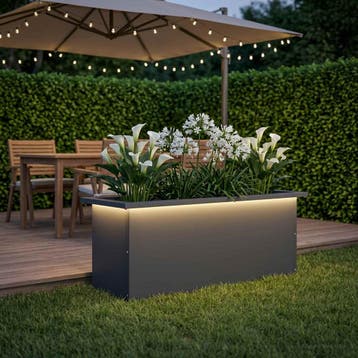 vidaXL Plantenbak met led Antraciet 30 x 80 x 30 cm Staal, Verzenden, Nieuw, Metaal, 60 tot 100 cm