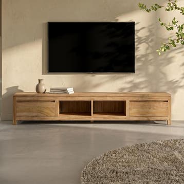 *WOONWINKEL* Tower Living Corona Laag Tv-meubel Teak - 2 Lad, Verzenden, Nieuw