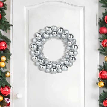 vidaXL Kerstbal Kransen 2 pcs Zilver 33 x 33 x 7 cm, Diversen, Kerst, Verzenden, Nieuw