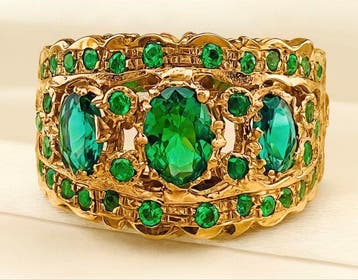 Zonder minimumprijs - Ring - 9 kt. Geel goud, Zilver Smaragd, Sieraden, Tassen en Uiterlijk, Nieuw