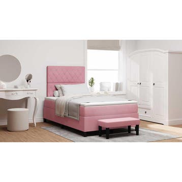 vidaXL Boxspring bed met hoofdeinde Roze 200 x 120 cm, Verzenden, Nieuw, Twijfelaar, Stof