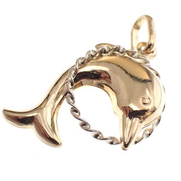 Bicolor gouden dolfijn hanger (Hanger of bedel), Sieraden, Tassen en Uiterlijk, Bedels, Ophalen of Verzenden, Gebruikt, Goud, Overige merken