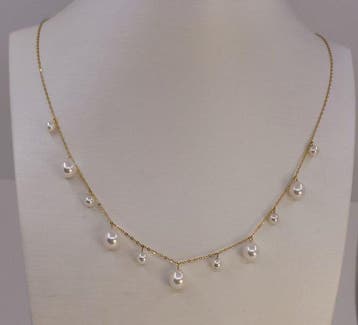 Halsketting - 18 karaat Geel goud - 4×7,5 mm Akoya parels, Nieuw