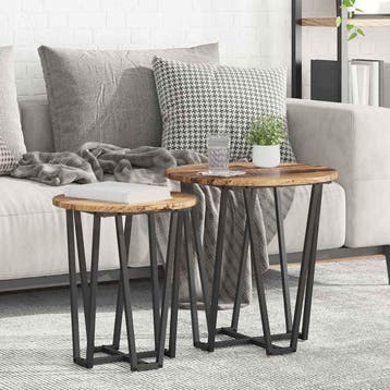 vidaXL Bijzettafelset 2 st Oud Hout en Zwart 50 x 50 x 50,5, Verzenden, Nieuw