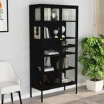 vidaXL Vitrinekast 90x40x180 cm staal en gehard glas zwart, Verzenden, Nieuw