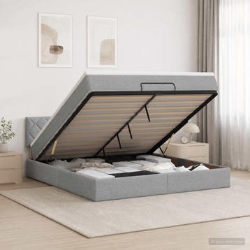 vidaXL Ottoman Bed met Matrassen en LED Lichtgrijs 160 x 200, Verzenden, Nieuw, Tweepersoons