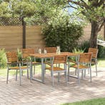 vidaXL Tuin eettafelset 7 pcs Grijs Massief Acaciahout, Verzenden, Nieuw