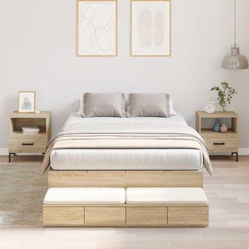 vidaXL Opbergbedframe met lade Sonoma Eiken 120 cm Bewerkt, Verzenden, Nieuw, Bruin, Hout