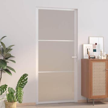 vidaXL Binnendeur 93x201,5 cm matglas en aluminium wit, Verzenden, Nieuw