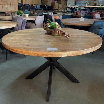 EETTAFEL mangohout – rond, ovaal, boomstam – SUPER PRIJZEN, Huis en Inrichting, Tafels | Eettafels, Metaal, 100 tot 150 cm, Verzenden