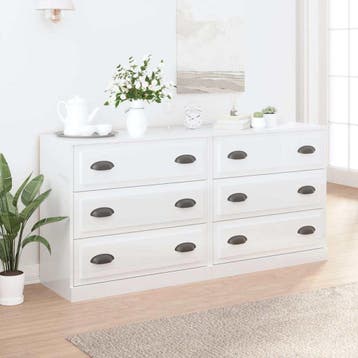 vidaXL Dressoirs 2 st bewerkt hout hoogglans wit, Verzenden, Nieuw, Overige houtsoorten, Minder dan 50 cm