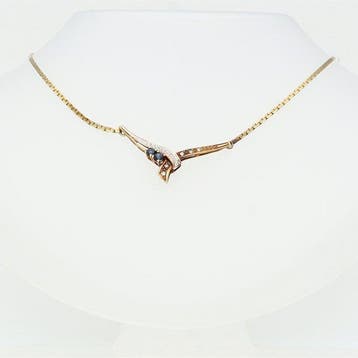 Ketting - 14 karaat Geel goud, Witgoud Saffier - Diamant