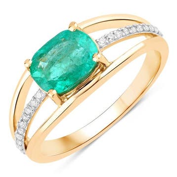 Ring - 14 karaat Geel goud - 1.25ct. tw. Smaragd - Diamant -, Nieuw
