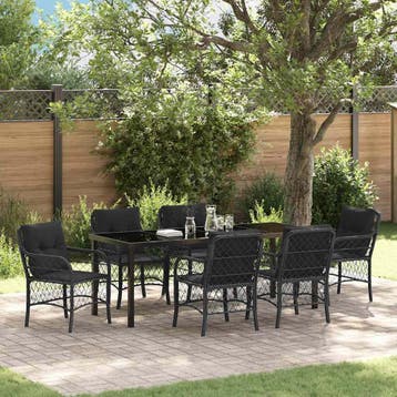 vidaXL Tuin eettafelset 7 st Zwart poly rattan, Tuin en Terras, Verzenden, Nieuw, Rotan, 7 zitplaatsen
