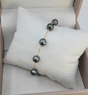 Armband - 18 karaat Geel goud, 7,5x8 mm heldere Tahitiaanse, Nieuw