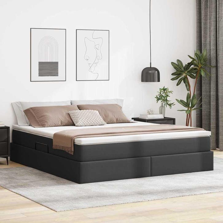 vidaXL Opslag bed met matras met matras Zwart 160 x 200 cm, Huis en Inrichting, Slaapkamer | Bedden, Zwart, Nieuw, Overige materialen
