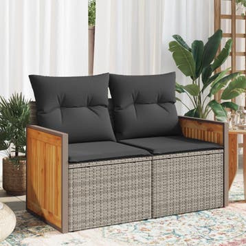 vidaXL Tuinbank 2-zits met kussens poly rattan grijs, Verzenden, Nieuw
