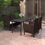 vidaXL 5-delige Tuinset met kussens poly rattan en glas, 4 zitplaatsen, Nieuw, Tuinset, Verzenden