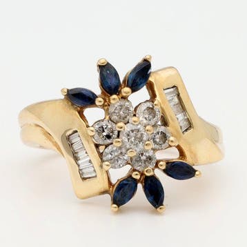Ring - 18 karaat Geel goud Saffier - Diamant, Nieuw