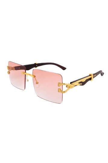 KIMU® Zonnebril Panter Rechthoek Goud Montuur Roze Gradient, Ophalen of Verzenden, Nieuw, Feestartikel, Carnaval