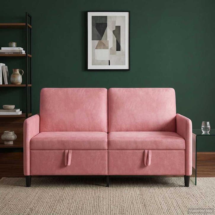 vidaXL Bank met opslag Roze 152 x 78 x 87 cm Polyester, Huis en Inrichting, Banken | Bankstellen, Nieuw, Minder dan 150 cm, Kunststof