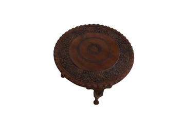 Handgesneden Kashmiri salontafel – ronde notenhouten tafel m, Ophalen of Verzenden, Nieuw
