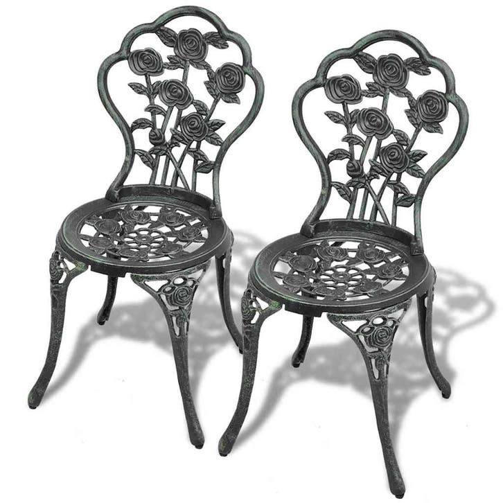 vidaXL Bistrostoelen 2 st gietaluminium groen, Tuin en Terras, Tuinstoelen, Nieuw, Metaal, Verzenden