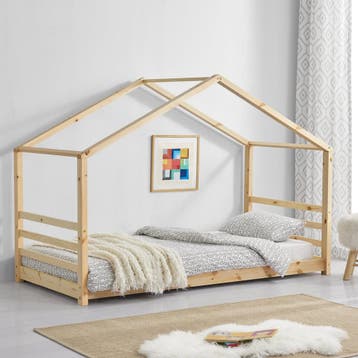 Kinderbed houten bed huisbed met bedbodem 90x200 hout, Verzenden, Nieuw