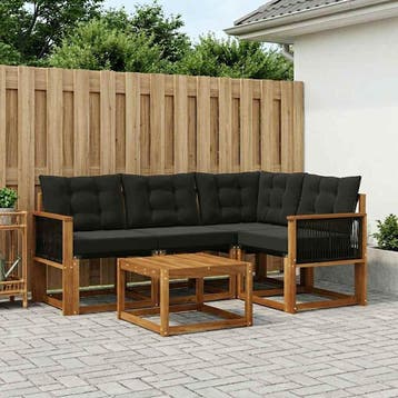 vidaXL Buiten bankenset 5 st Naturel en Zwart, Verzenden, Nieuw