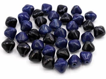 10 x Glaskraal blauw-zwart mix 8 x 8 mm – gat 1 mm, Ophalen of Verzenden, Nieuw, Kraal