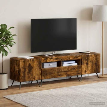 vidaXL LED tv-meubel BREDA 3 st Gerookt eiken Bewerkt hout, Minder dan 50 cm, Verzenden, Nieuw, Minder dan 100 cm