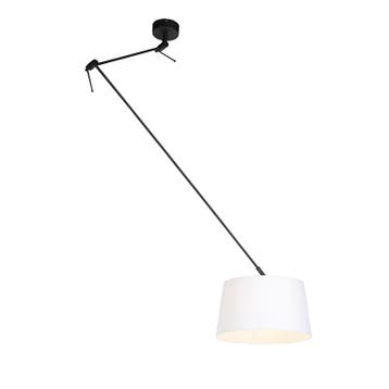 Hanglamp zwart met linnen kap wit 35 cm - Blitz, Verzenden, Nieuw, Modern