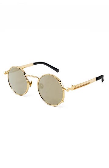 KIMU® Ronde Zonnebril Hipster Goud Montuur Rond Gouden Spieg, Ophalen of Verzenden, Nieuw