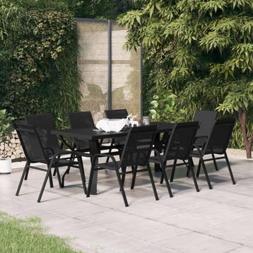 vidaXL 9-delige Tuinset zwart, Verzenden, Nieuw, 8 zitplaatsen, Rvs