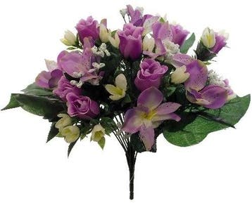 Rouwboeket zijden roos lavendel rosebud met alstroemeria 38, Ophalen of Verzenden, Nieuw