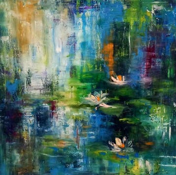 Helena Graf - SEEROSENTEICH ORIGINAL ABSTRACT Oilpainting