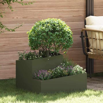 vidaXL Plantenbak Olijf Groen 60 x 60 x 50 cm Koudgewalst, Tuin en Terras, Bloembakken en Plantenbakken, Verzenden, Nieuw, Metaal