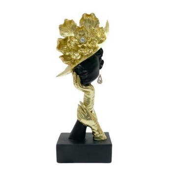sculptuur, French Style Lady Bust with Golden Floral Hat –, Antiek en Kunst