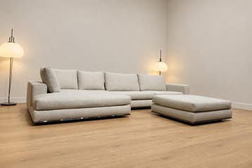 NIEUW Minotti Hamilton Hoekbank + Hocker Ecru + GARANTIE, Hoekbank, Ophalen of Verzenden, Vierpersoons of meer, Design Bank Bankstel Zetel Hoekbank Minotti