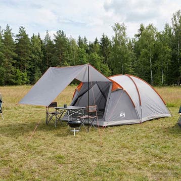 vidaXL Huisje Tent Grijs en Oranje 6-persoons Polyester en, Verzenden, Nieuw, Tot en met 2