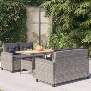 vidaXL 3-delige Tuinset met kussens poly rattan grijs, Verzenden, Nieuw, 3 zitplaatsen, Tuinset