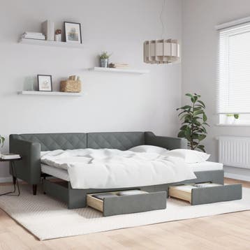 vidaXL Slaapbank onderschuifbed en lades 90x200 cm stof, 90 cm, Eenpersoons, Verzenden, Nieuw