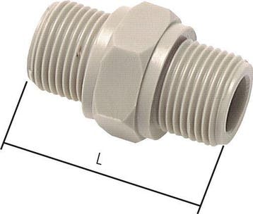 Dubbele Nippel G1/4 Polypropyleen (PP) 10bar FDA 17mm Hex, Verzenden, Nieuw