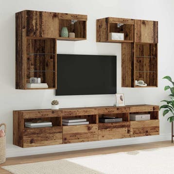 vidaXL TV Wandmeubels 6 st Zwart Eiken Bewerkt hout, Minder dan 50 cm, Verzenden, Nieuw, Minder dan 100 cm